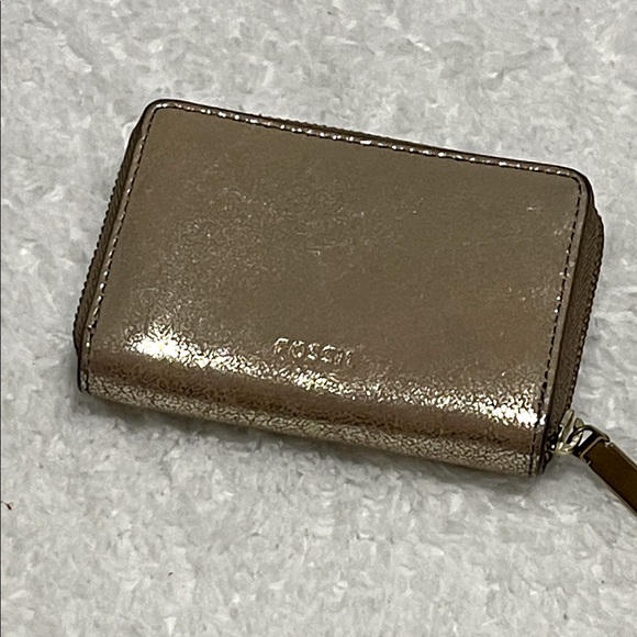 Fossil Shimmering Champagne Gold Leather zipped Card Holder - Picture 1 of 9